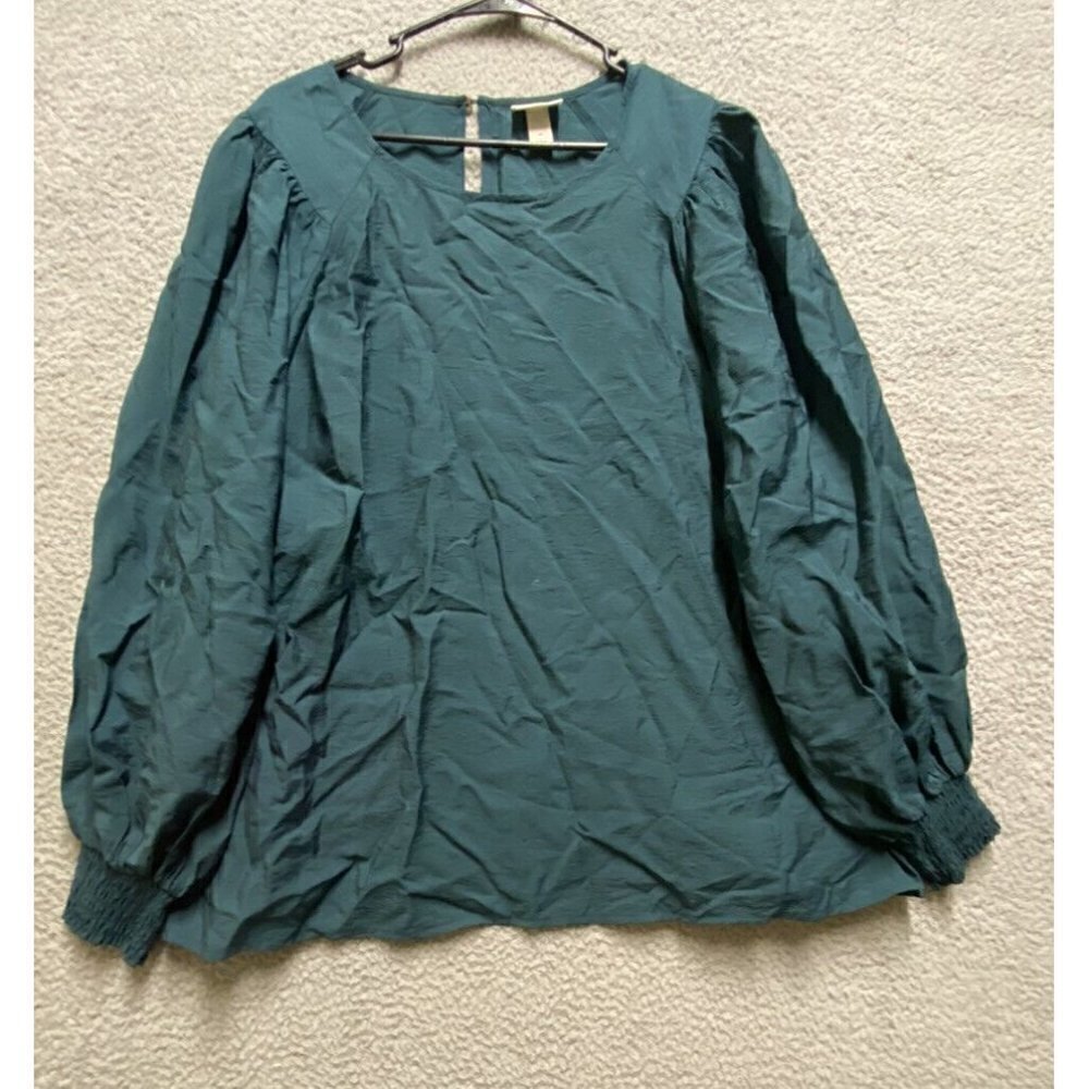 Women's Plus Size Smocked Green Top Blouse Ava & Viv 1X